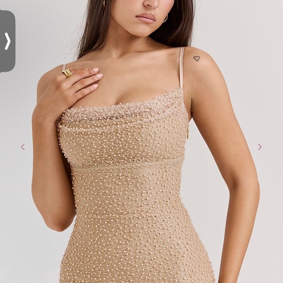 HOUSE OF CB CALLA GOLD BEADED PEARL MAXI DRESS SIZE XS REG CUP - Picture 3 of 4